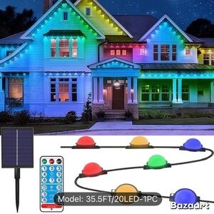 35.5 FT Solar Permanent Outdoor 20 LED Lights,Waterproof Smart LED Eaves Lights